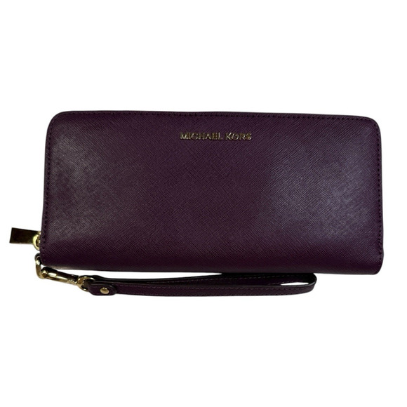 Michael Kors Continental Wallet Wristlet Leather Violet Purple Jet Set Travel - Picture 1 of 9